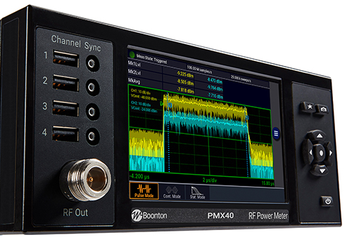 The Boonton PMX40 RF peak power meter with USB RF power sensors, a multi-touch display, and the capability of a traditional benchtop peak power meter.